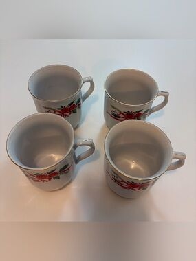 Vtg Baum Brothers Victorian Holiday Christmas Mugs Set of 4 Fine China Cups